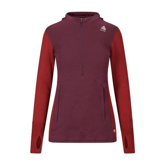 Aclima WarmWool Hoodsweater Zip Damen Merino Unterwäsche fig-red dahlia hier im Aclima-Shop günstig online bestellen