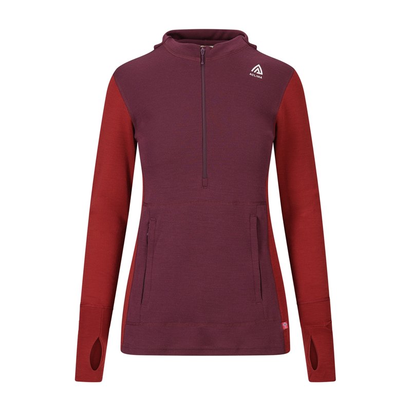 Aclima WarmWool Hoodsweater Zip Damen Merino Unterwäsche fig-red dahlia hier im Aclima-Shop günstig online bestellen