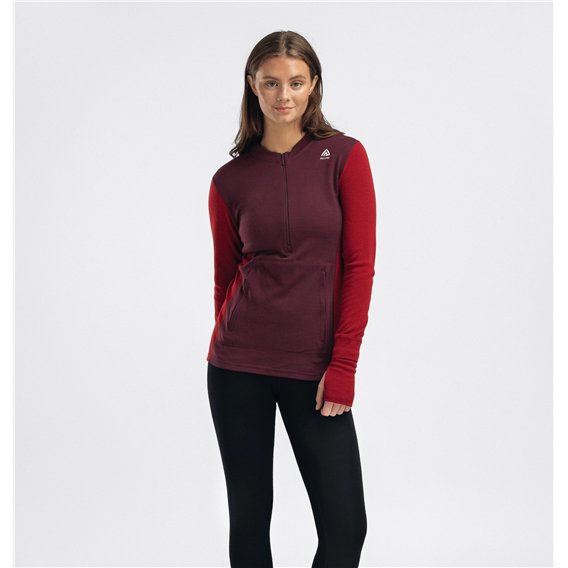 Aclima WarmWool Hoodsweater Zip Damen Merino Unterwäsche fig-red dahlia hier im Aclima-Shop günstig online bestellen