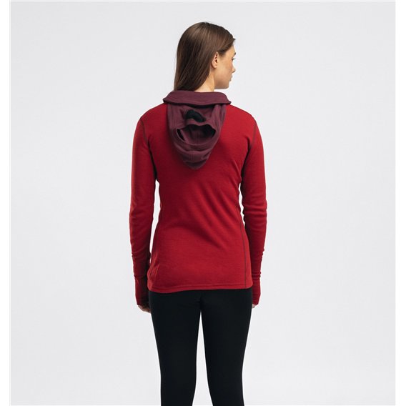 Aclima WarmWool Hoodsweater Zip Damen Merino Unterwäsche fig-red dahlia hier im Aclima-Shop günstig online bestellen