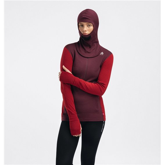 Aclima WarmWool Hoodsweater Zip Damen Merino Unterwäsche fig-red dahlia hier im Aclima-Shop günstig online bestellen