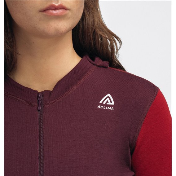 Aclima WarmWool Hoodsweater Zip Damen Merino Unterwäsche fig-red dahlia hier im Aclima-Shop günstig online bestellen