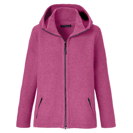 Mufflon Nele Damen Merino Wolljacke mit Kapuze candy hier im Mufflon-Shop günstig online bestellen