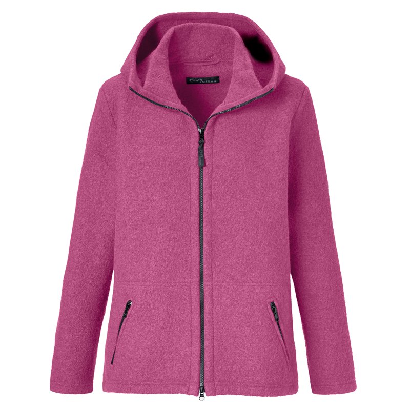 Mufflon Nele Damen Merino Wolljacke mit Kapuze candy hier im Mufflon-Shop günstig online bestellen