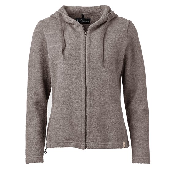 Mufflon Kalea Damen Merino Wolljacke mit Kapuze stone hier im Mufflon-Shop günstig online bestellen