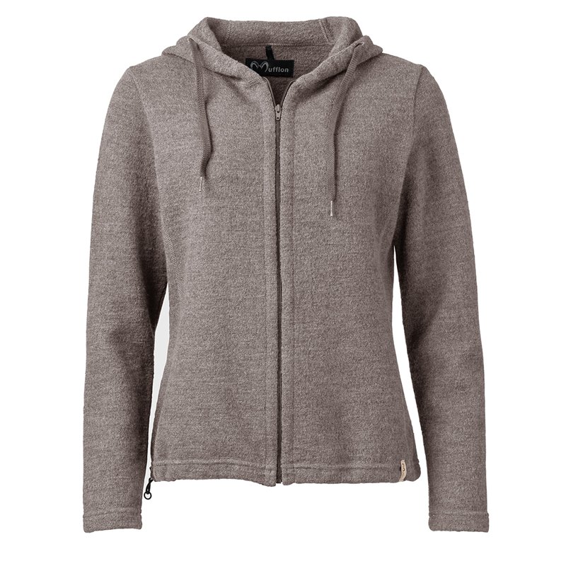 Mufflon Kalea Damen Merino Wolljacke mit Kapuze stone hier im Mufflon-Shop günstig online bestellen