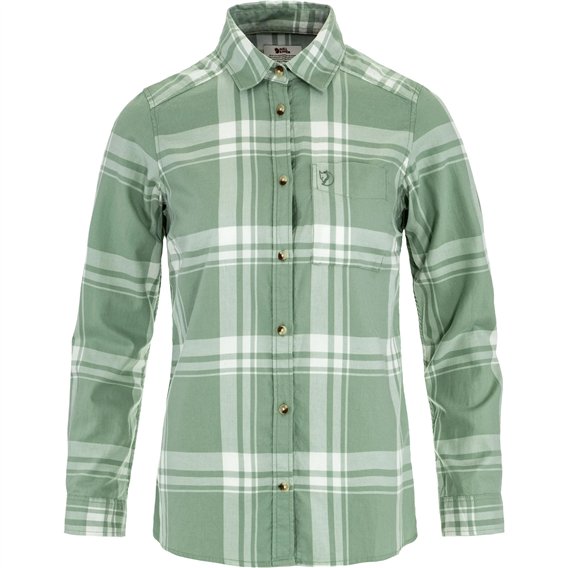 Fjällräven Övik Lite Flannel Shirt Damen Bluse Langarm Shirt misty green-eggshell
