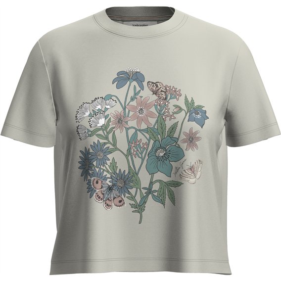 Icebreaker Merino 150 Tech Lite Shortsleeve Crop Tee NZ Flora T-Shirt Damen ecru heather hier im Icebreaker-Shop günstig online 