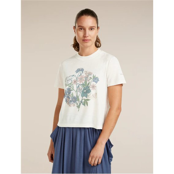Icebreaker Merino 150 Tech Lite Shortsleeve Crop Tee NZ Flora T-Shirt Damen ecru heather hier im Icebreaker-Shop günstig online 