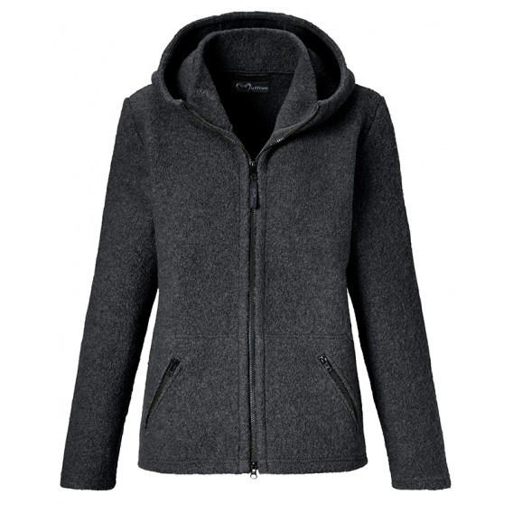 Mufflon Jula Damen Wolljacke Kapuzenjacke Schurwolle anthrazit hier im Mufflon-Shop günstig online bestellen