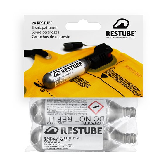 Restube Ersatz CO2-Patronen 2 Stück a 16g für Restube Auftriebskörper hier im RESTUBE-Shop günstig online bestellen