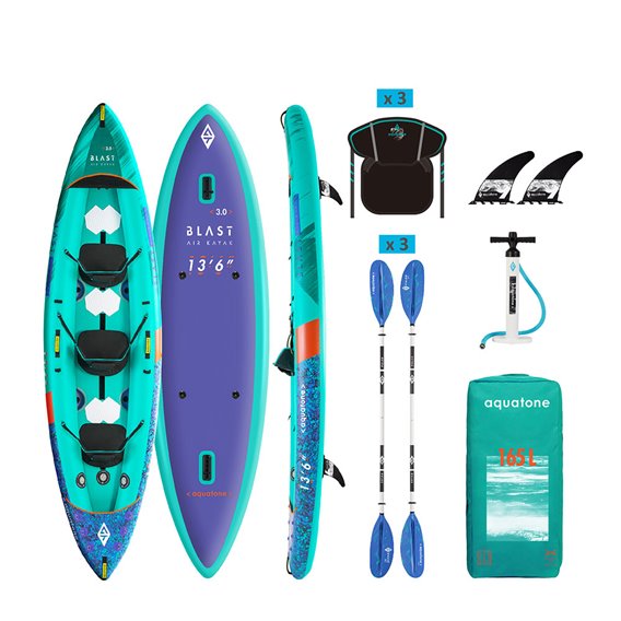 Aquatone Blast 13.6 aufblasbares 3 Personen Kajak Set Luftboot