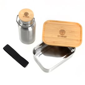 Arts-Nature Lunchbox Set mit Trinkflasche aus Edelstahl mit Holzdeckel hier im ARTS-Nature-Shop günstig online bestellen