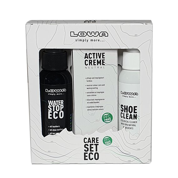 Lowa Care Set Eco Farbneutral mit Water Stop Eco + Active Creme + Shoe Clean hier im Lowa-Shop günstig online bestellen