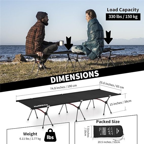 Naturehike Armywild Campingbett klappbar stabil gepolstert schwarz hier im Campingmöbel Online-Shop günstig kaufen
